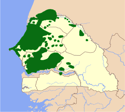Carte de diffusion de la langue Wolof en Afrique de l'Ouest